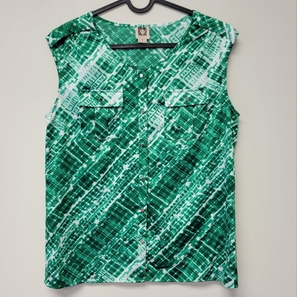 Anne Klein Blouse Green White S